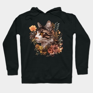 Cat with Flowers Design Hoodie